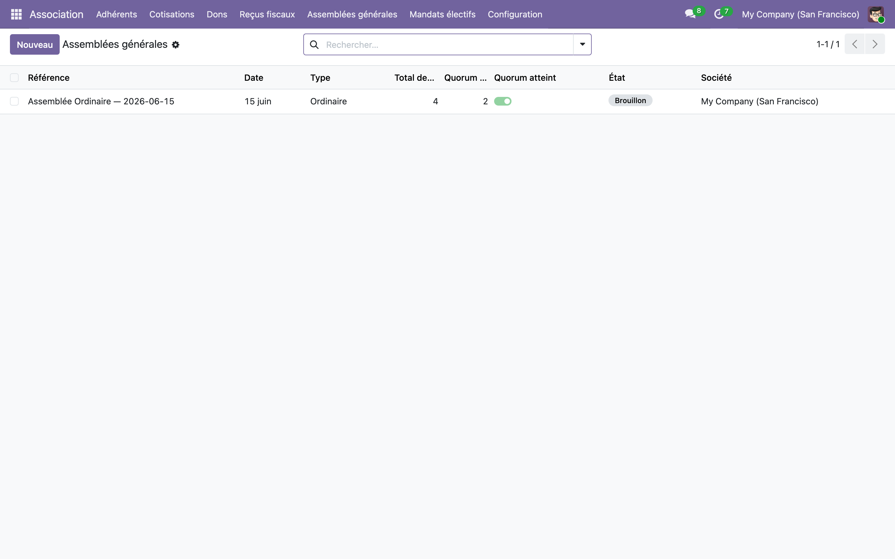 Capture de Gestion d'association loi 1901 Lite — adhérents, cotisations, assemblées et mandats dans Odoo 19