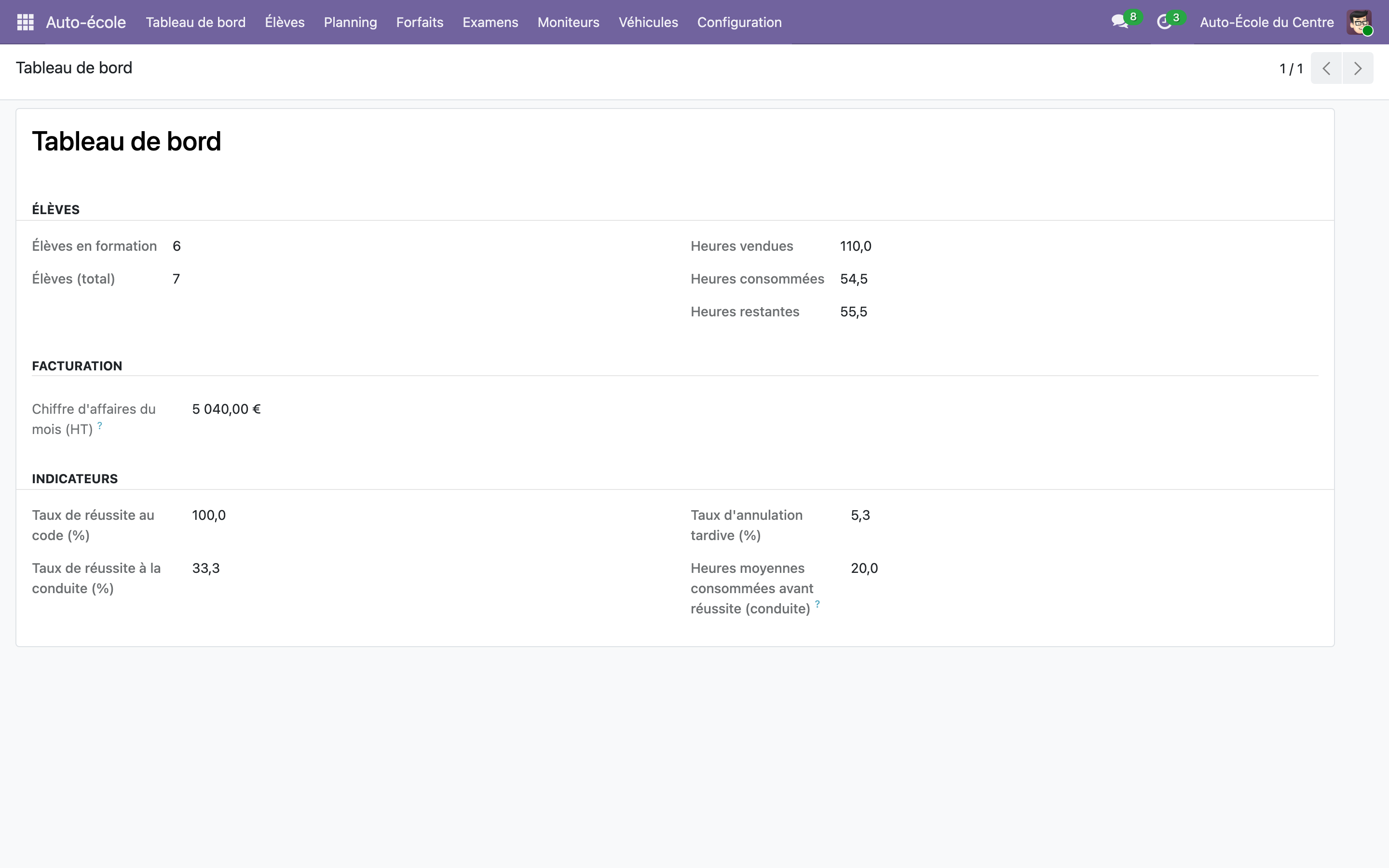 Capture de Gestion d'auto-école — élèves, forfaits, planning et pédagogie dans Odoo 19