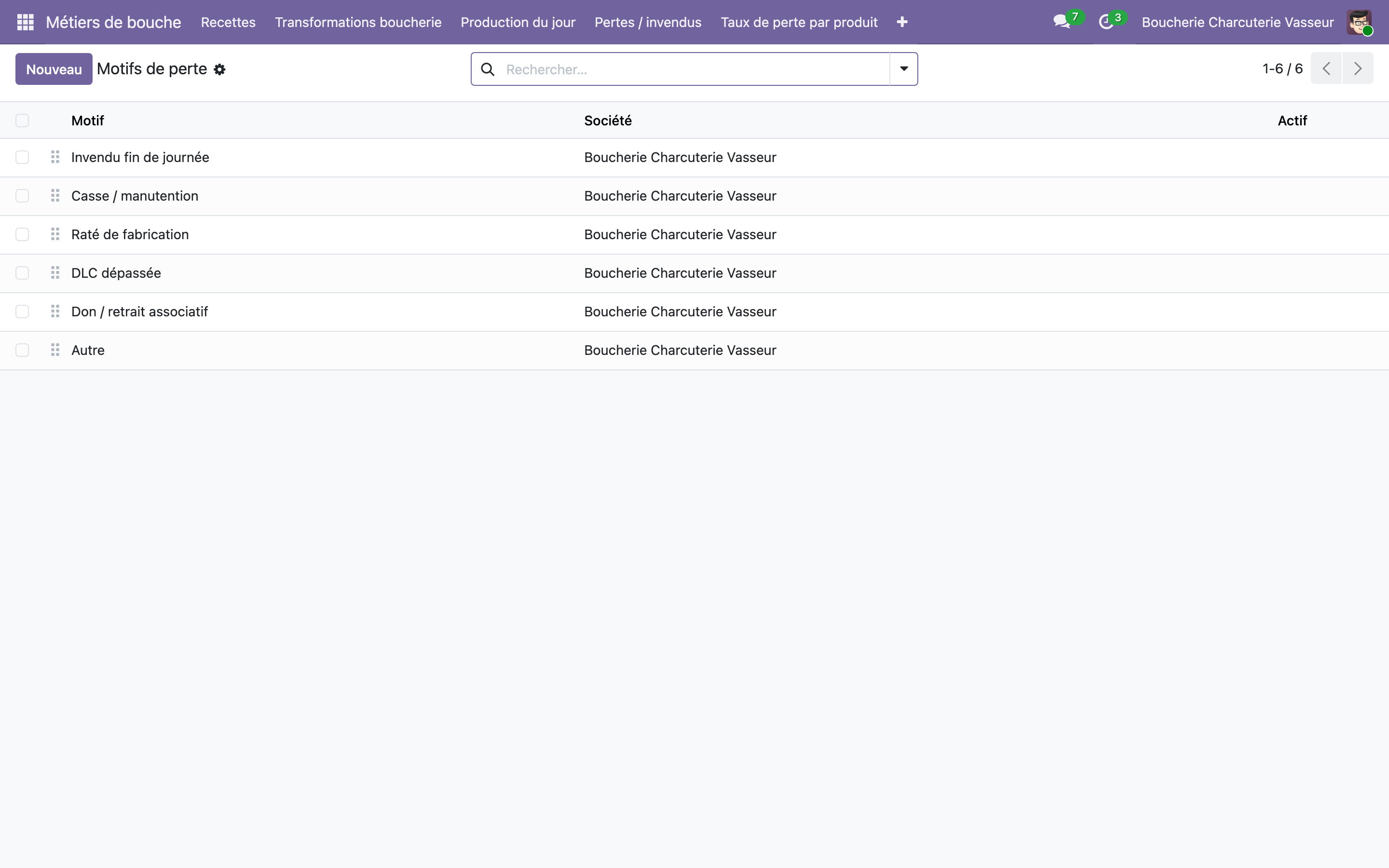 Capture de Boucherie & Charcuterie dans Odoo 19