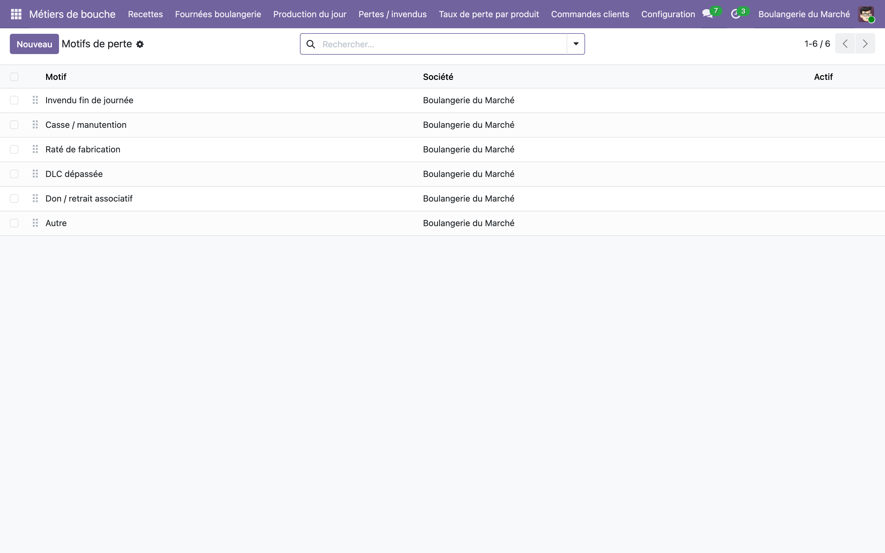 Capture de Boulangerie & Pâtisserie dans Odoo 19