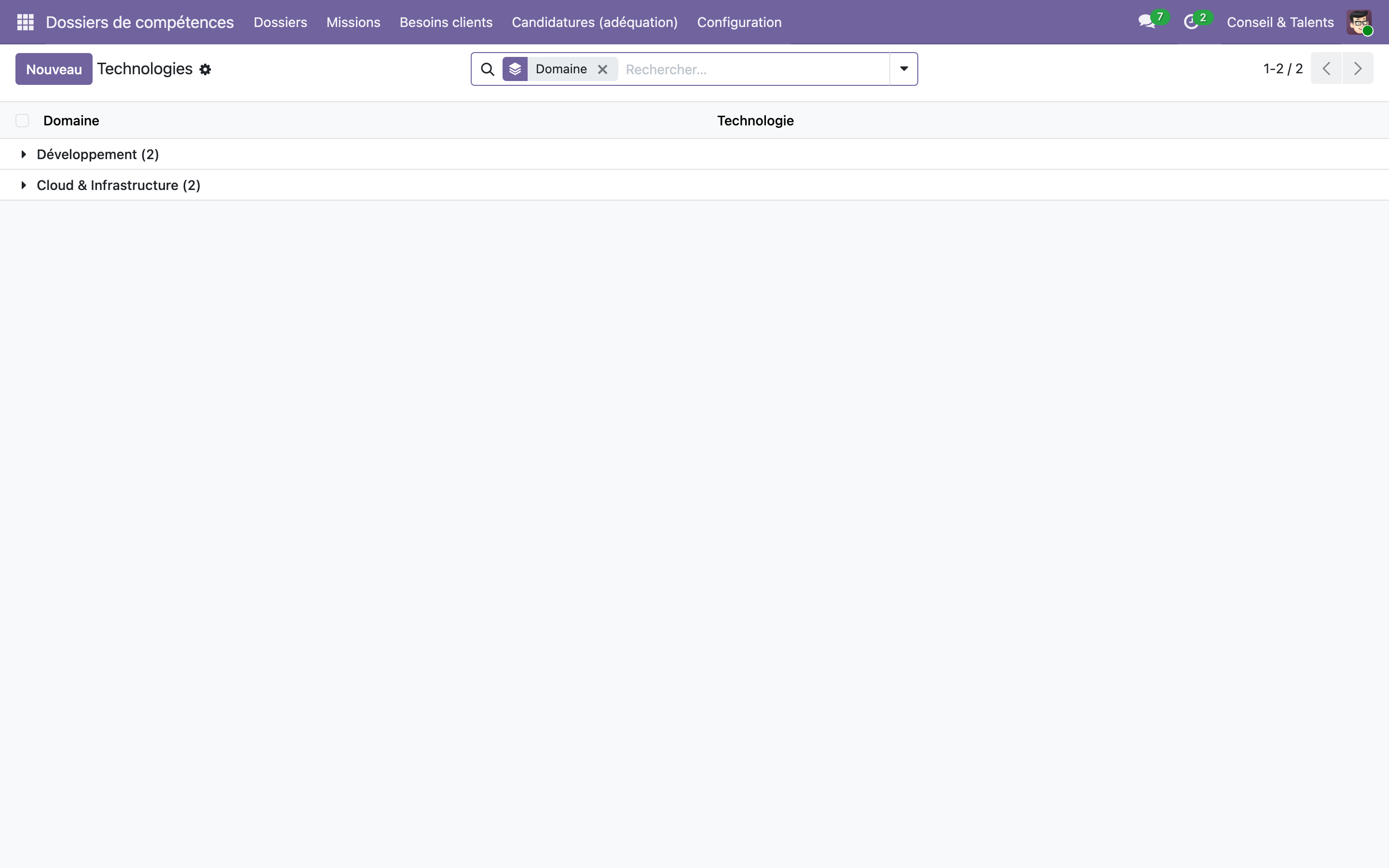 Capture de Dossier de compétences — anonymisation client, référentiel et adéquation aux besoins dans Odoo 19