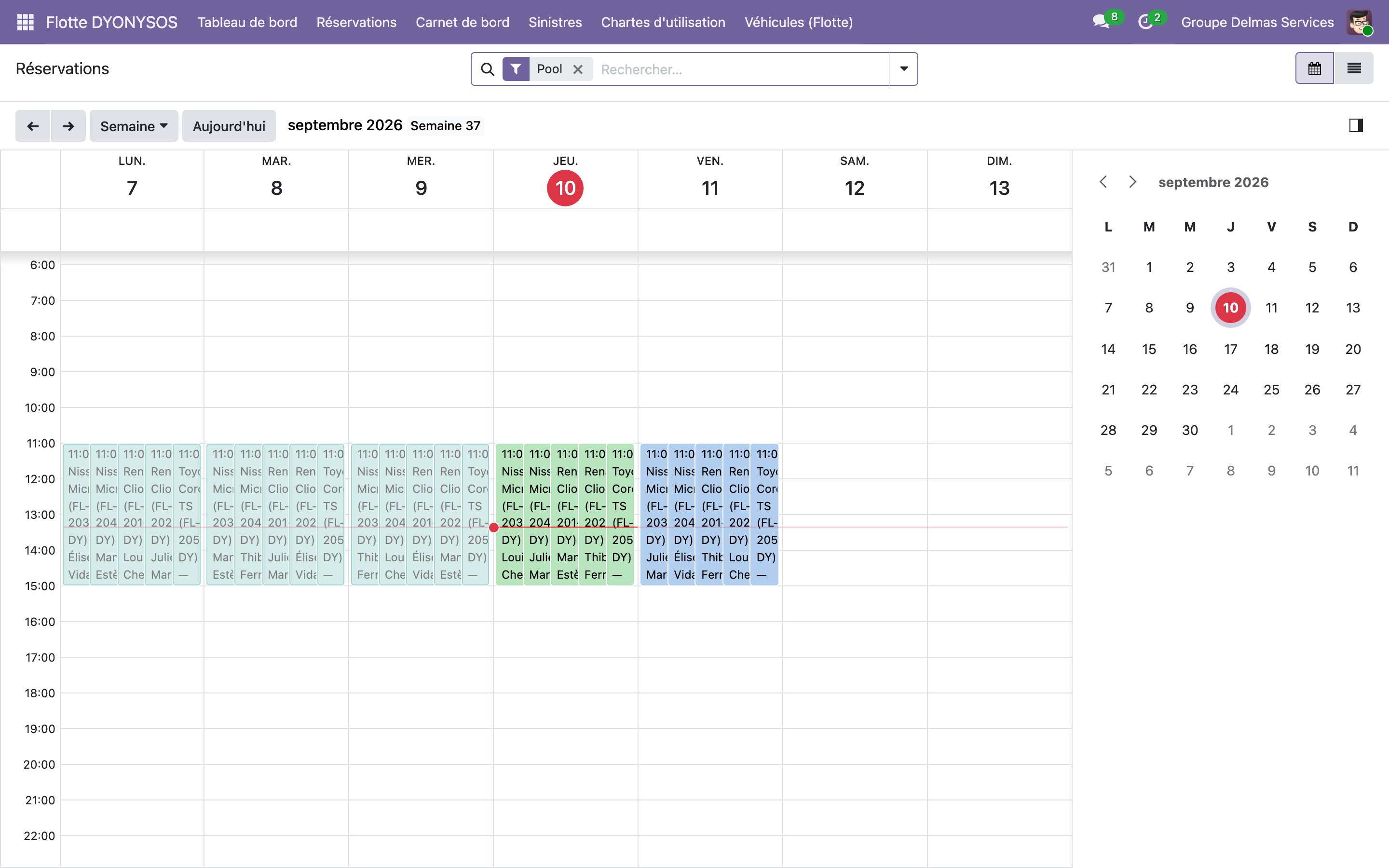 Capture de Flotte de véhicules d'entreprise — réservations et carnet de bord dans Odoo 19