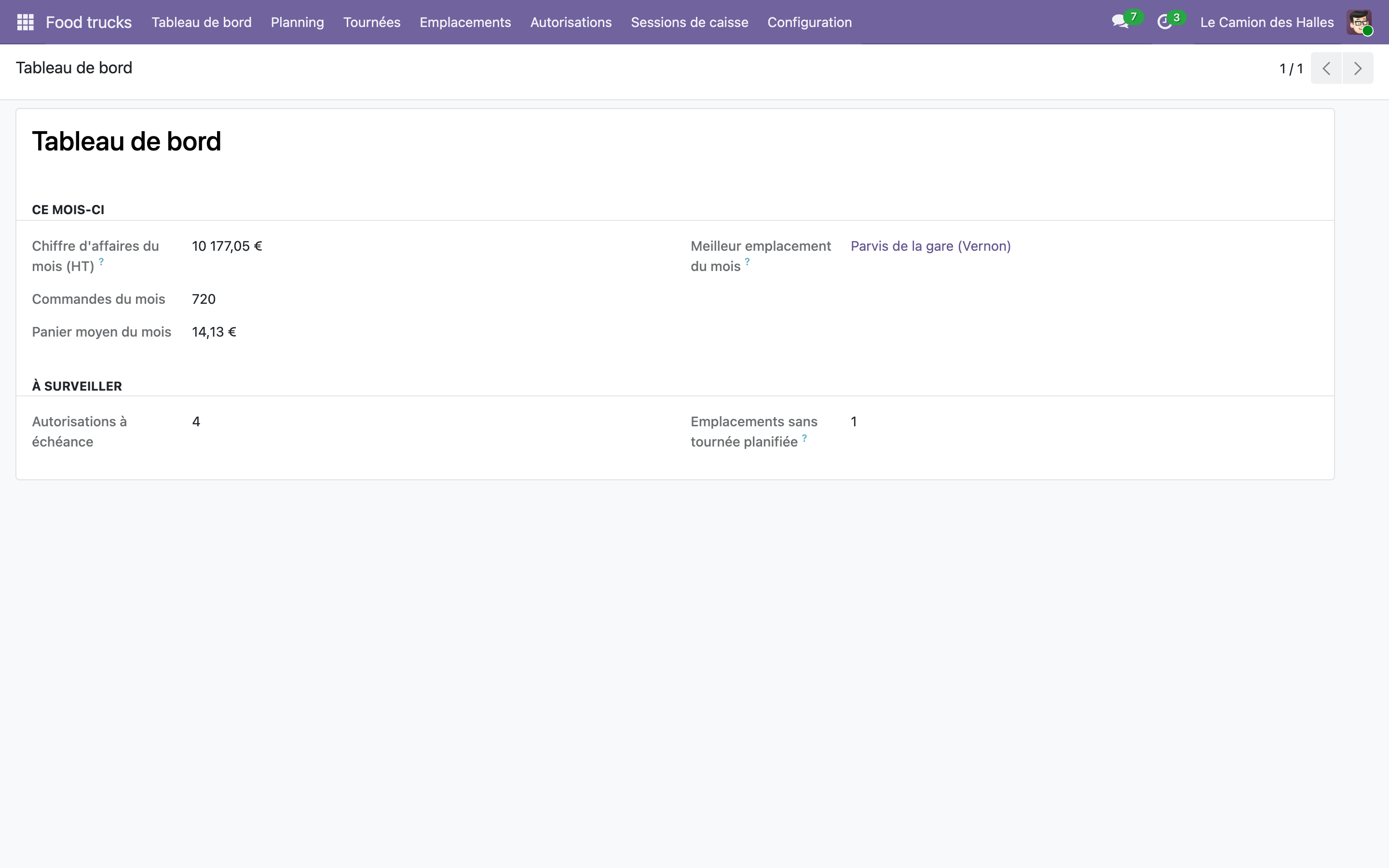 Capture de Food trucks — caisse, stock embarqué et tableau de bord dans Odoo 19