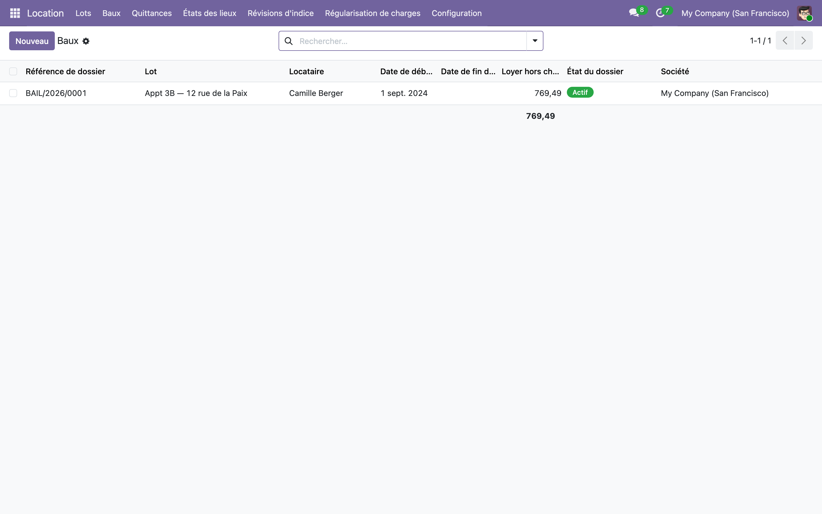 Capture de Gestion locative — baux, quittances de loyer, révision d'indice et charges dans Odoo 19