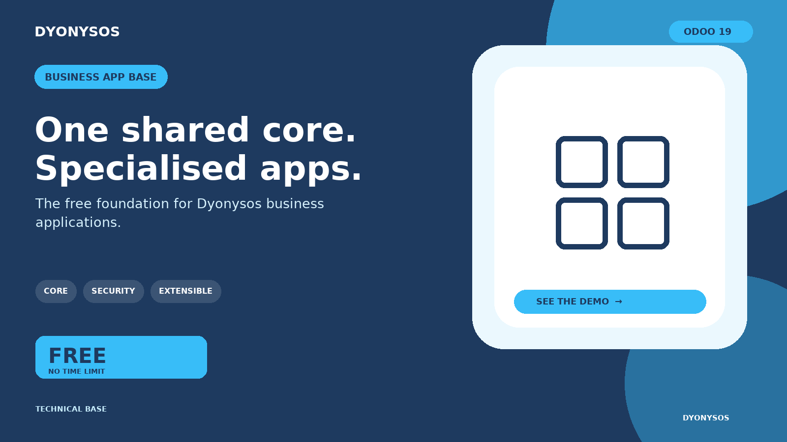 Catalogue métiers DYONYSOS — Socle technique — application Odoo 19 éditée par DYONYSOS