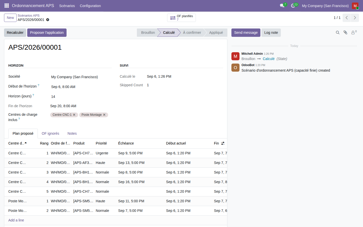 Capture de MRP N3 — Ordonnancement APS dans Odoo 19