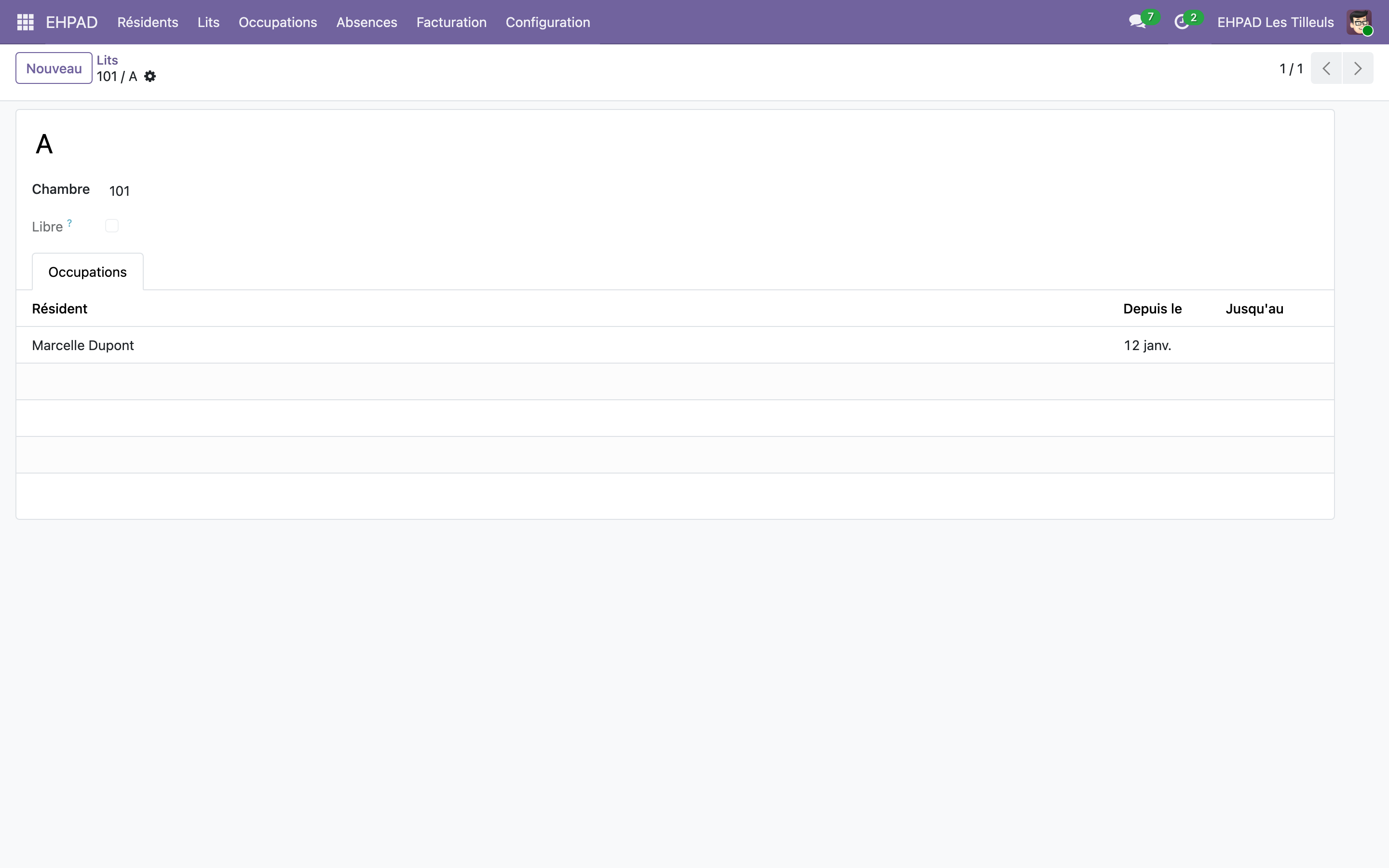 Capture de EHPAD — hébergement, dépendance GIR et soins, tarification tripartite dans Odoo 19