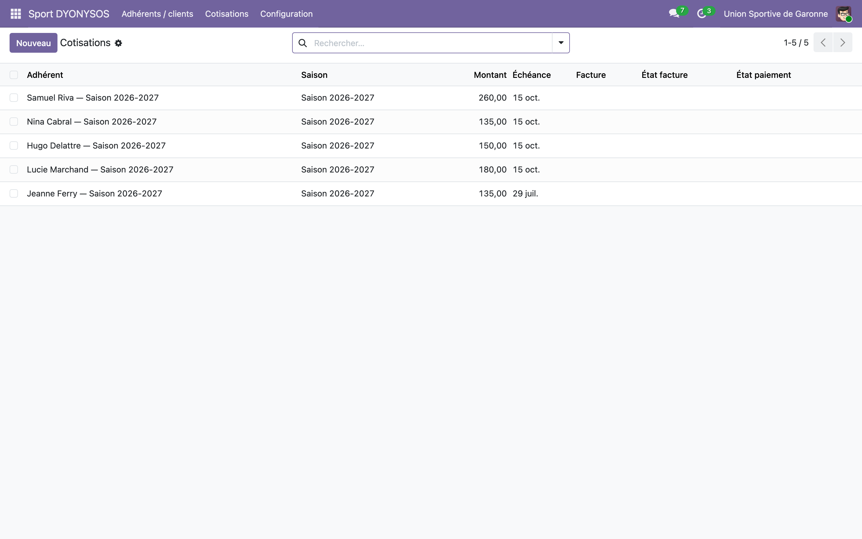 Capture de Socle Sport DYONYSOS dans Odoo 19