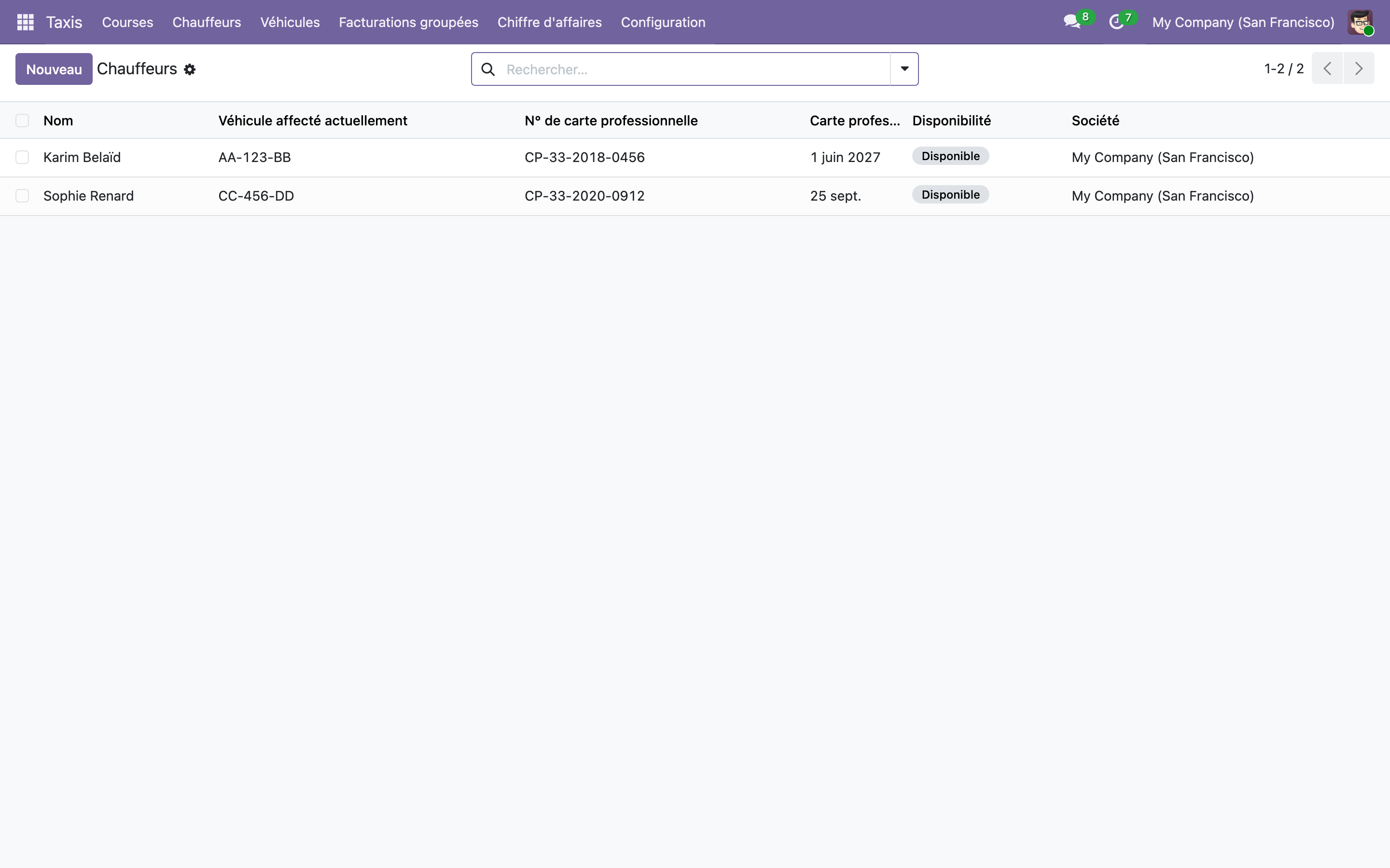 Capture de Gestion de taxi Lite — courses, chauffeurs, véhicules et grilles tarifaires dans Odoo 19