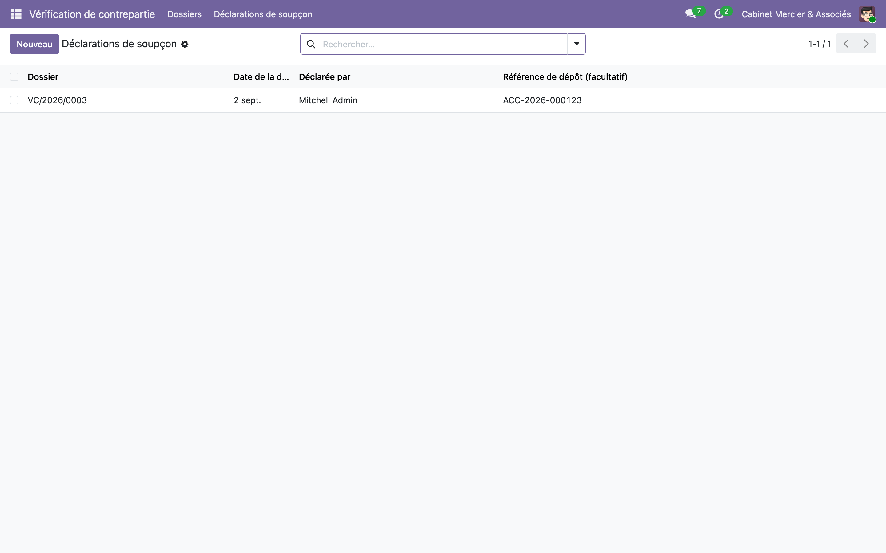 Capture de Vérification de contrepartie — conflit d'intérêts, LCB-FT et bénéficiaires effectifs dans Odoo 19