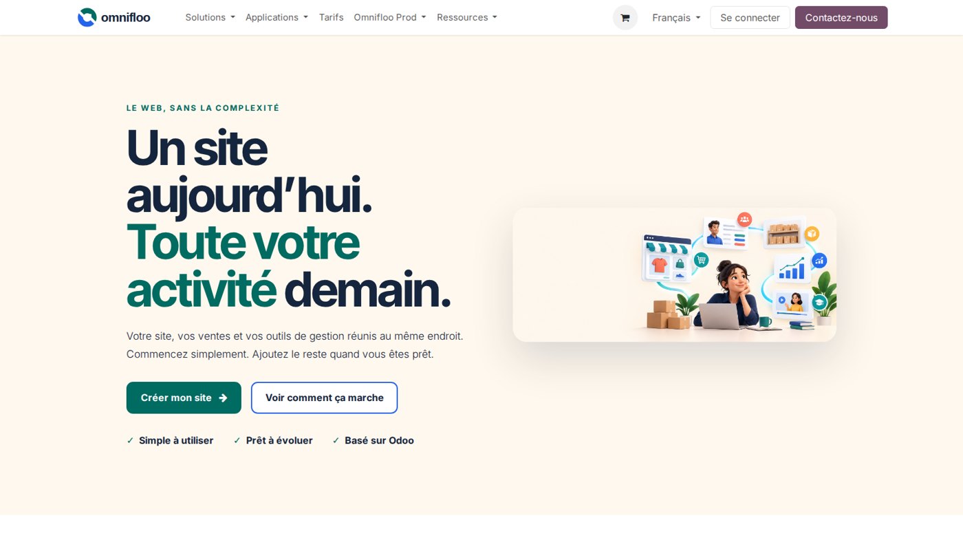 Page d'accueil d'Omnifloo : un site aujourd'hui, toute votre activité demain