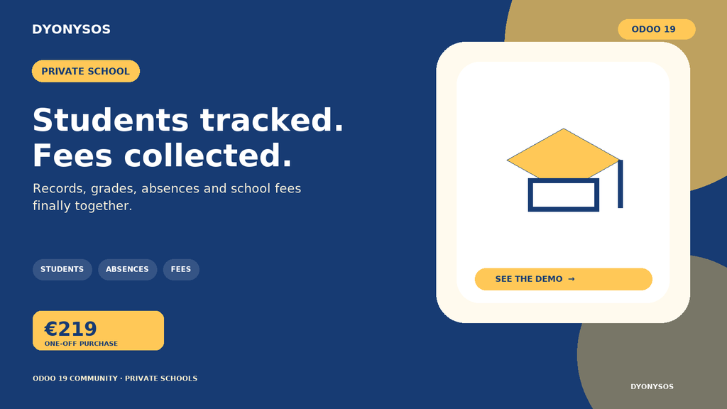 Capture d'écran — Gestion d'école — élèves, notes, absences et frais de scolarité (Odoo Online)