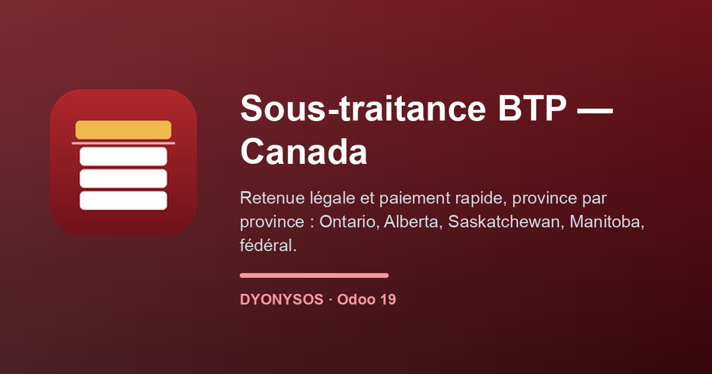 Capture d'écran — Sous-traitance BTP — Canada : retenue légale et paiement rapide (Odoo Online)