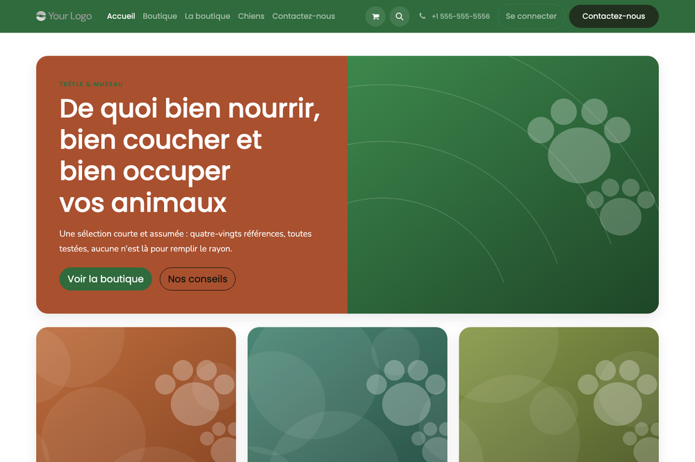 Capture d'écran — Thème Animalerie — Boutique en ligne (pro)