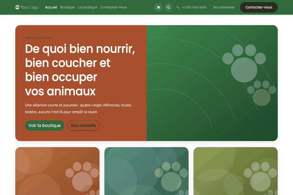 Capture d'écran — Thème Animalerie — Boutique en ligne (gratuit)