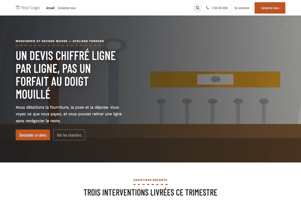 Capture d'écran — Thème Atelier — Artisan et bâtiment (gratuit)