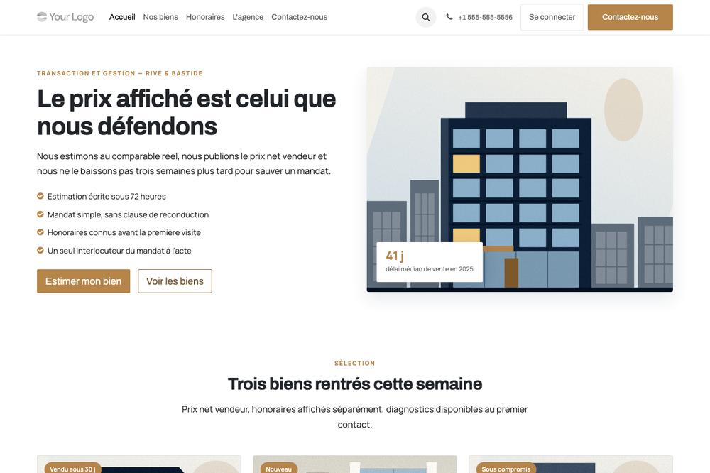 Capture d'écran — Thème Cadre — Agence immobilière et gestion (complet)
