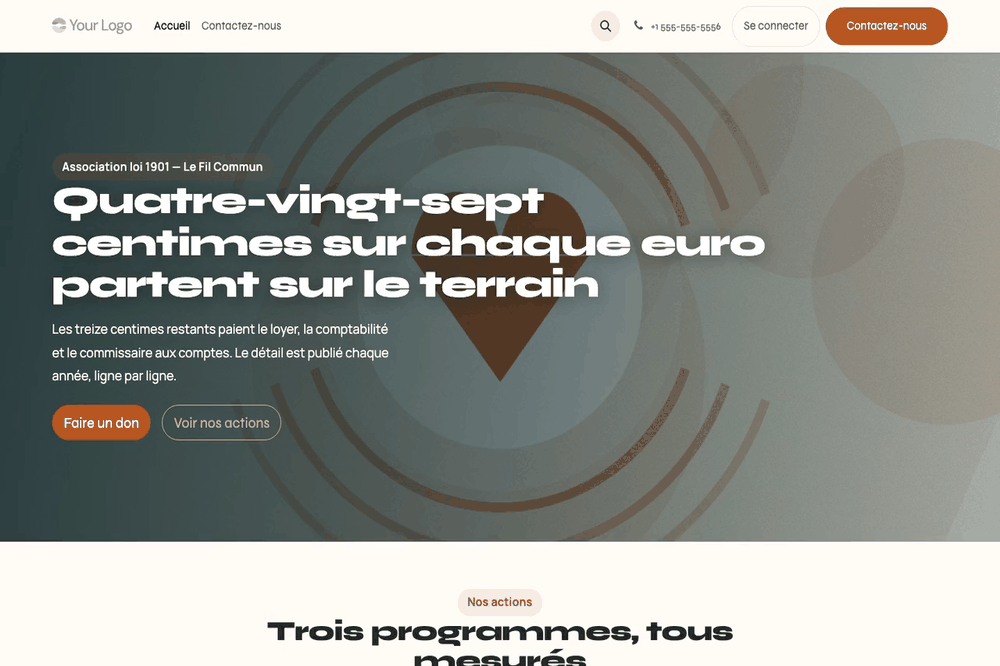 Capture d'écran — Thème Commun — Association et ONG (gratuit)