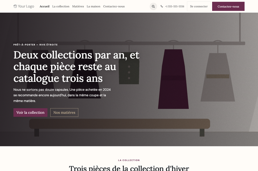 Capture d'écran — Thème Fibre — Boutique de mode et créateur (complet)