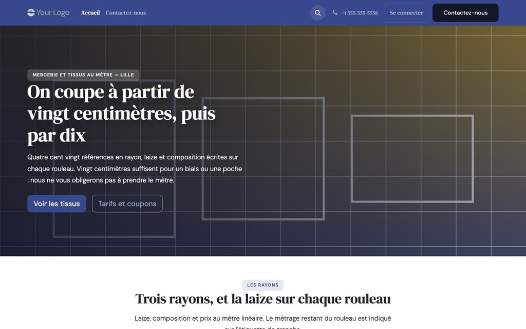 Capture d'écran — Thème Fibre — Mercerie, tissus et loisirs créatifs (gratuit)