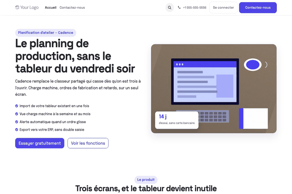 Capture d'écran — Thème Flux — Éditeur SaaS et startup (gratuit)