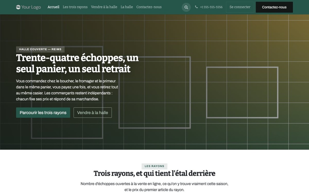 Capture d'écran — Thème Halle — Place de marché en ligne multi-vendeurs (complet)