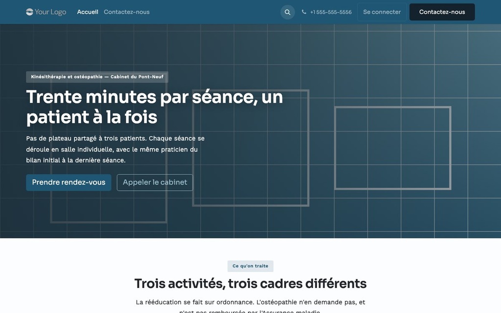 Capture d'écran — Thème Appui — Kinésithérapie et ostéopathie (gratuit)