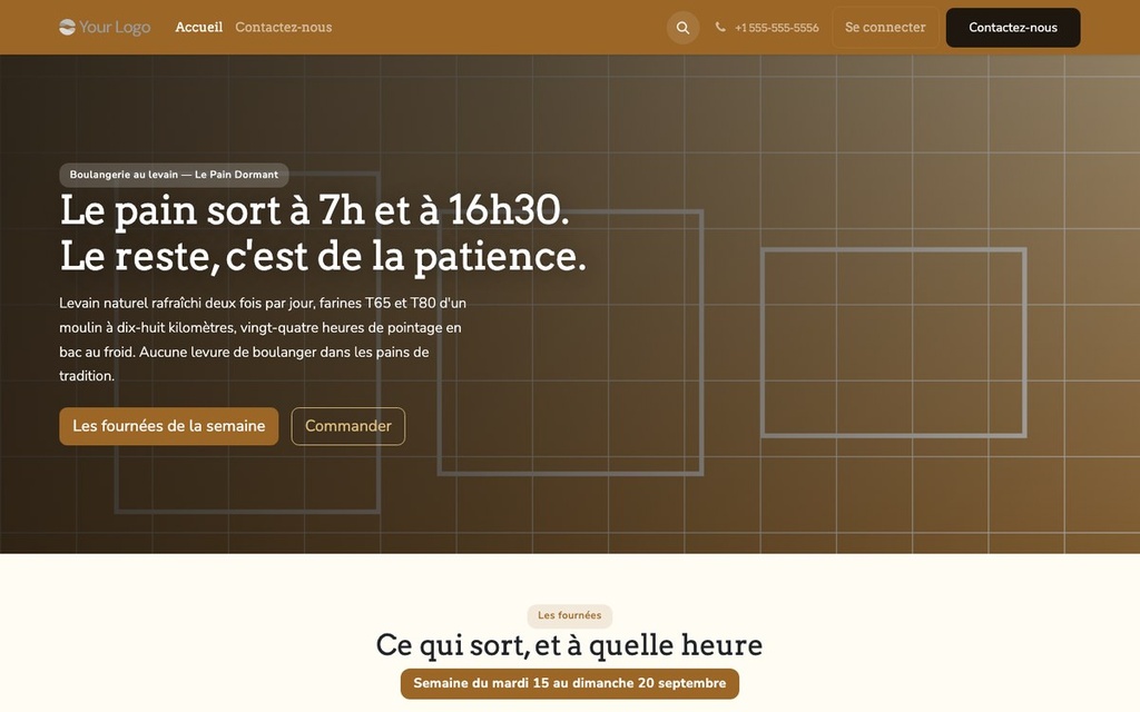 Capture d'écran — Thème Levain — Boulangerie et pâtisserie artisanale (gratuit)