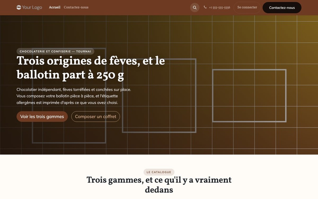 Capture d'écran — Thème Praline — Boutique de chocolaterie et de confiserie (gratuit)