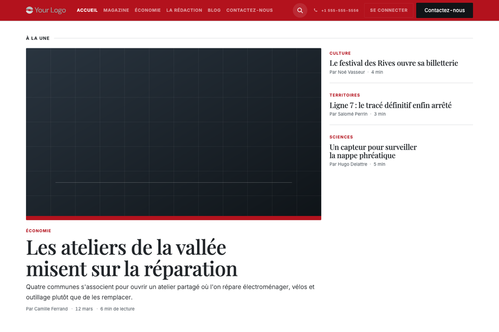 Capture d'écran — Thème Presse — Magazine et presse en ligne (pro)