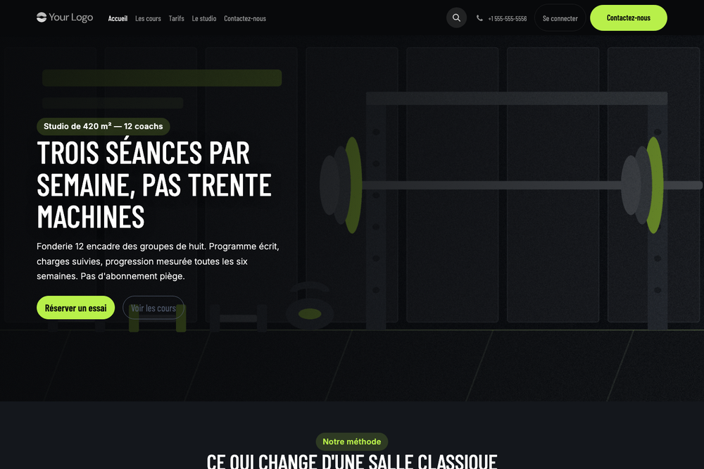 Capture d'écran — Thème Pulse — Salle de sport et studio (complet)