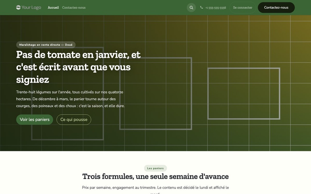 Capture d'écran — Thème Sillon — Vente directe de producteur et paniers (gratuit)