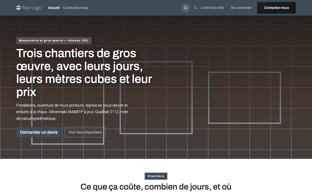 Capture d'écran — Thème Truelle — Maçonnerie et gros œuvre (gratuit)
